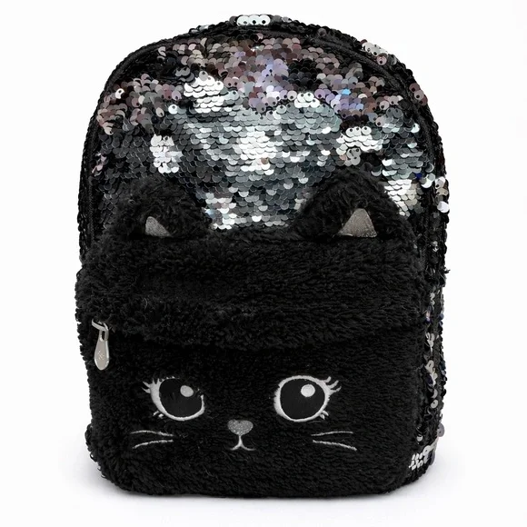 Justice Black and Silver Sequin Cat Backpack - Picture 1 of 1